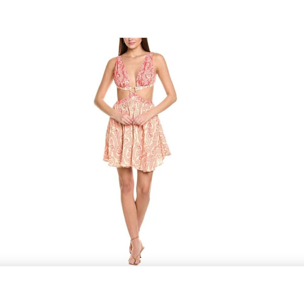 Agua Bendita Gillian Cut Out Mini Dress Orange Cream Coral Womens Size Large
